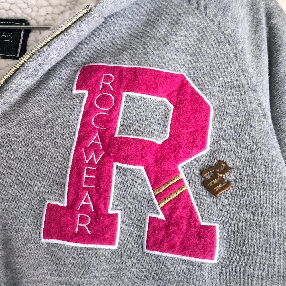 Rocawear Women's Sherpa Hoodie Jacket XL Faux Fur Lined Cotton Fleece Full Zip - Picture 3 of 13